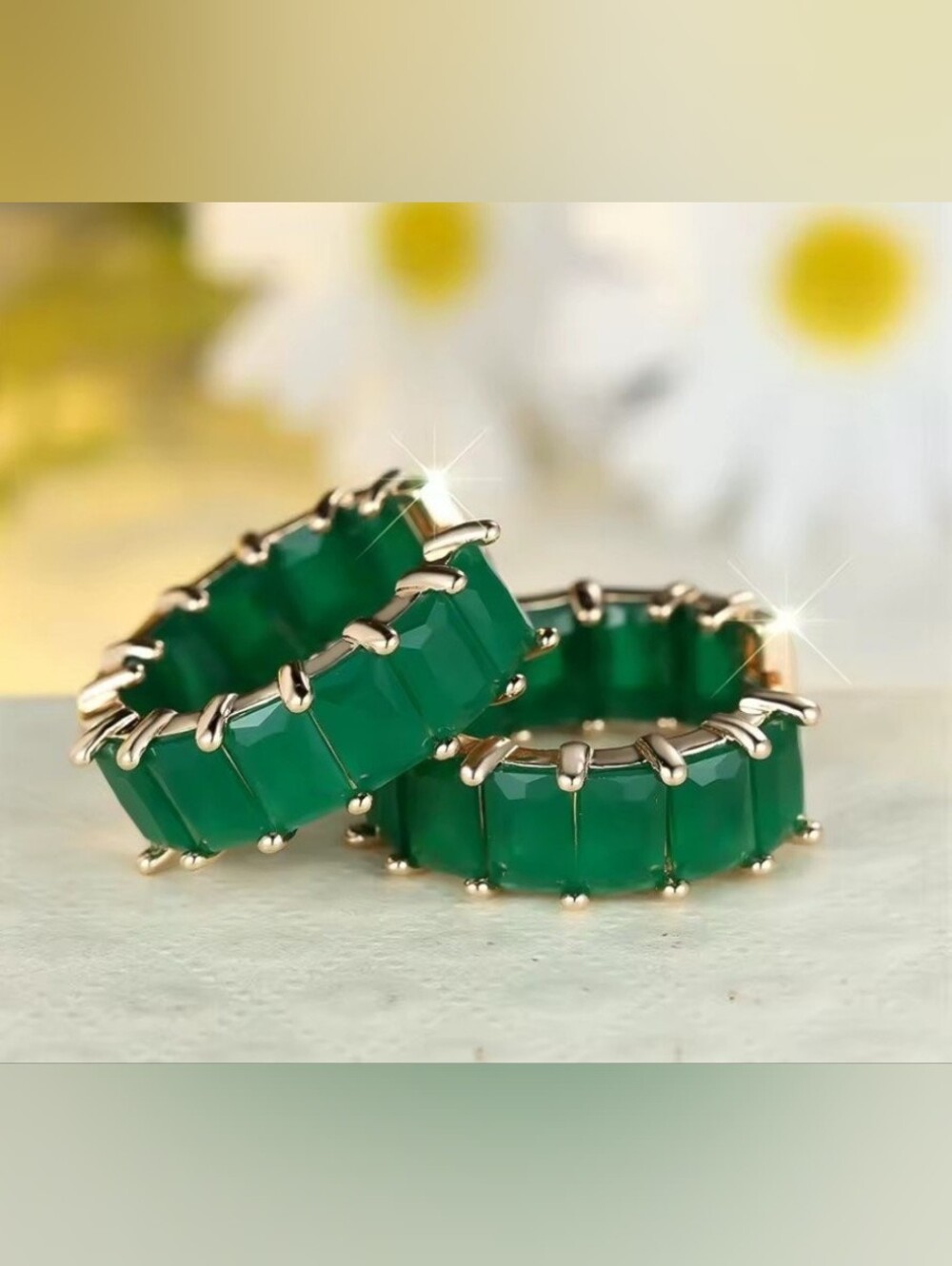 Gorgeous Emerald Green Gemstone Eternity Band Earrings